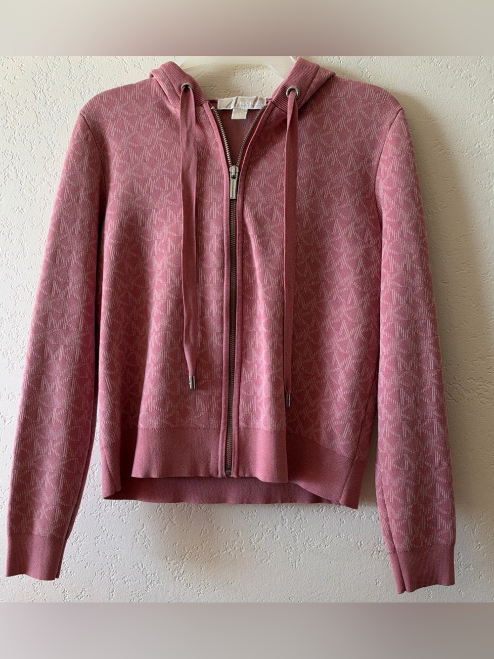 Michael Kors Rose Pink Zip Hoodie with MK Jacquard